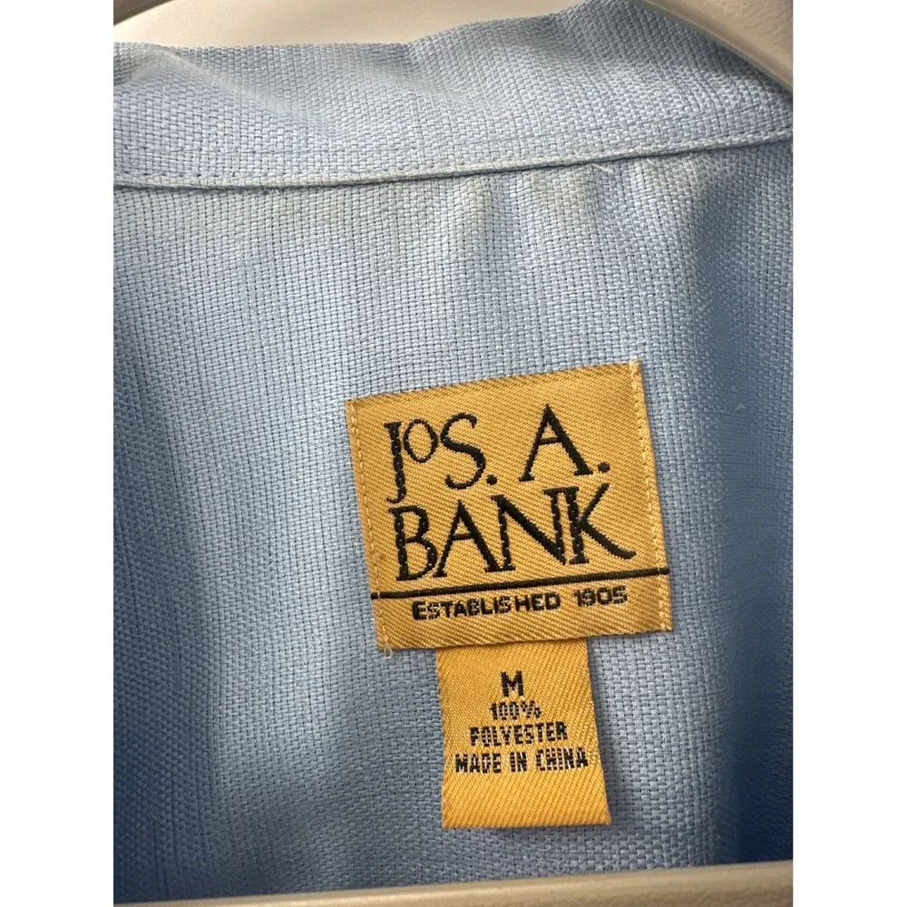 Jos. A. Bank Mens Medium Light Blue Short Sleeve Button Up Camp Shirt Textured